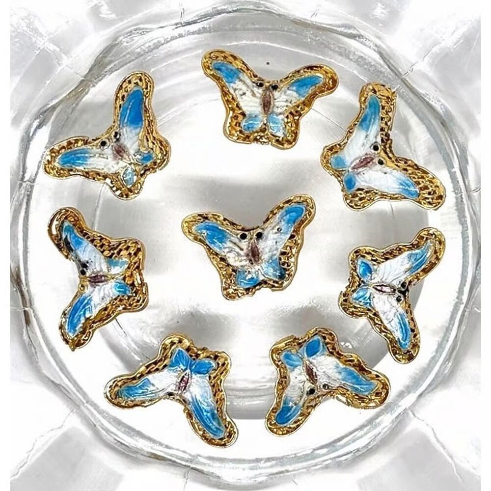 8pcs Bead for Jewelry #19969 Vintage Butterfly Cloisonné Bead
